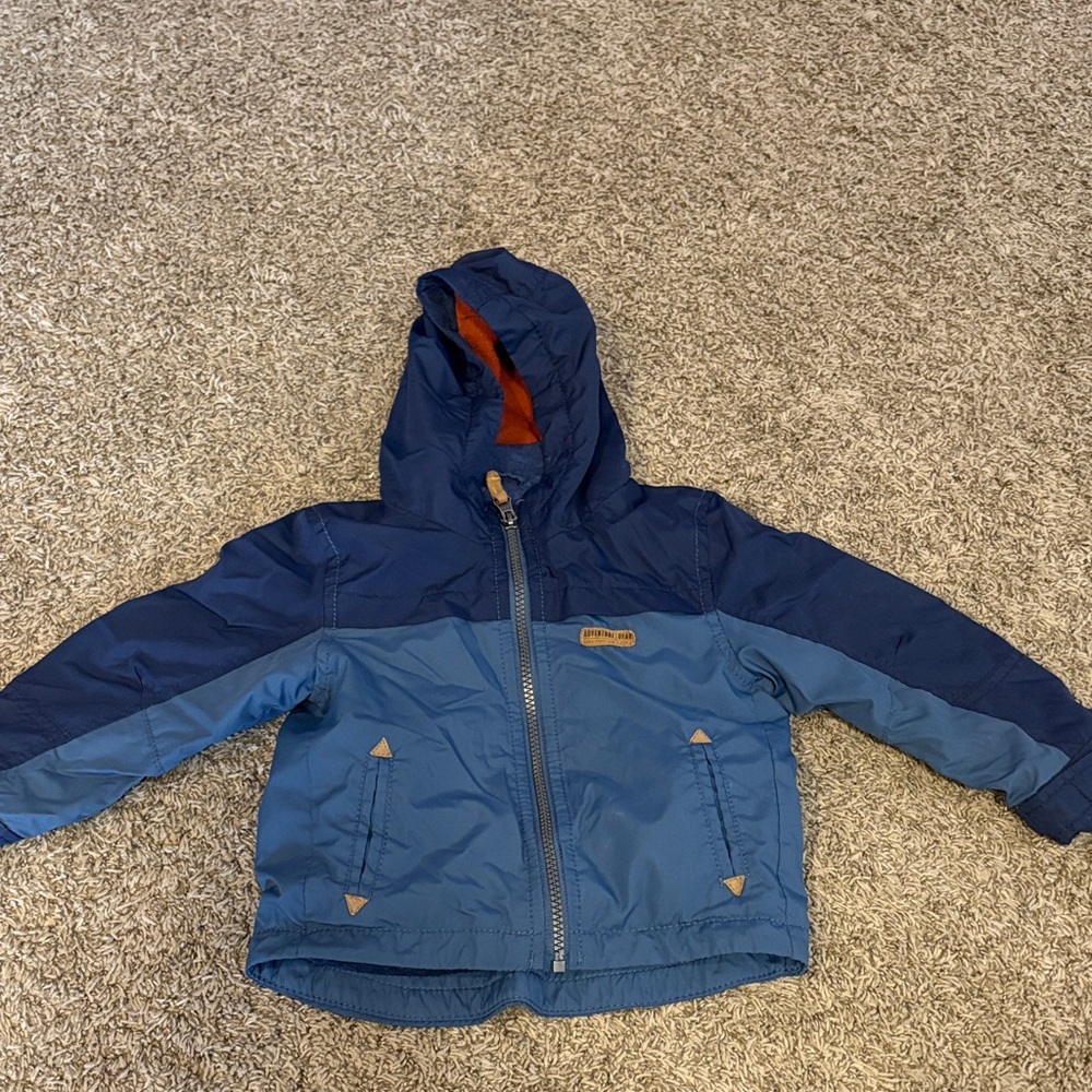 Carter's Two-Tone Blue Hooded Rain Jacket with Orange Lining
